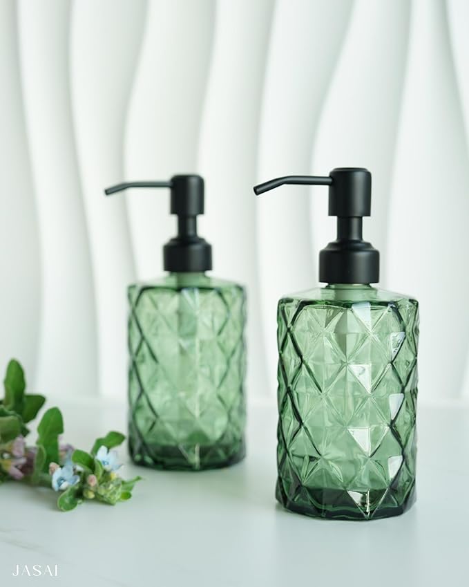 JASAI Forest Green Glass Soap Dispenser with Black Rustproof Pump, Refillable Small Soap Dispenser for Kitchen and Bathroom. - Image 7