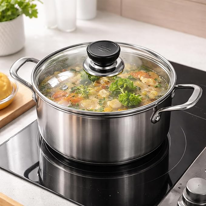 8 Inch Glass Lid for Frying Pan – Tempered Transparent Pot Lid with Stainless Steel Rim & Heat-Resistant Handle, Fits 8″ Skillet, Pan, Wok – Durable See-Through Cookware Cove