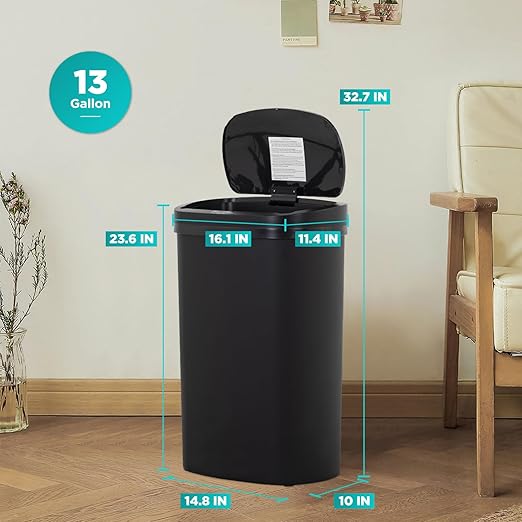 PayLessHere | 13 Gallon Plastic Trash Can | Black | Automatic Touchless Lid with Motion Sensor | Kitchen Garbage Can with Waterproof Design | for Home, Office, Bathroom | Pack of 1 - Image 7