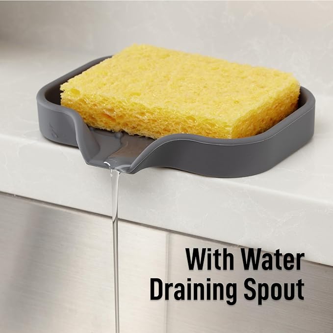 Zulay Kitchen Small Silicone Sponge Holder (4.9x3.3”) – Space-Saving Sink Organizer Tray for Sponge, Soap, Brush & More – Compact Non-Slip Dish for Kitchen & Bathroom (Grey) - Image 8