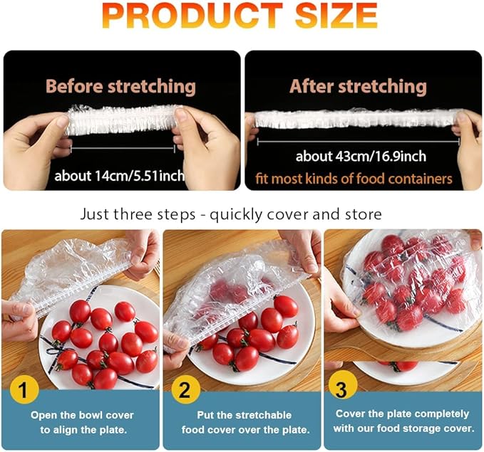 200PCS Plastic Elastic Bowl Covers Reusable,Food Storage Covers with Elastic Bowl Covers for Leftover, Plastic Covers for Bowls Fresh Keeping Bags for Family Outdoor Picnic (Thicken) - Image 7