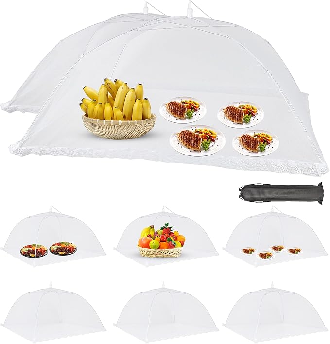 Food Cover Food Tent Set, 2 Extra Large 40"X24" and 6 Standard 17"X17" Mesh Food Covers for Outside, 8 Pack Collapsible, Reusable Pop-Up Umbrella Food Nets for Picnics, Outdoor Camping, Parties, BBQ - Image 8