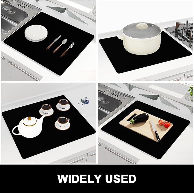 Rnivvi Dish Drying Mat, 16x18" Absorbent Drying Mat for Kitchen Counter, Cute Heat Resistant Dish Drying Pad Anti-Slip Dish Mat Drying Kitchen Mat, Dish Rack Mats for Bar Counter, Jet Black - Image 7