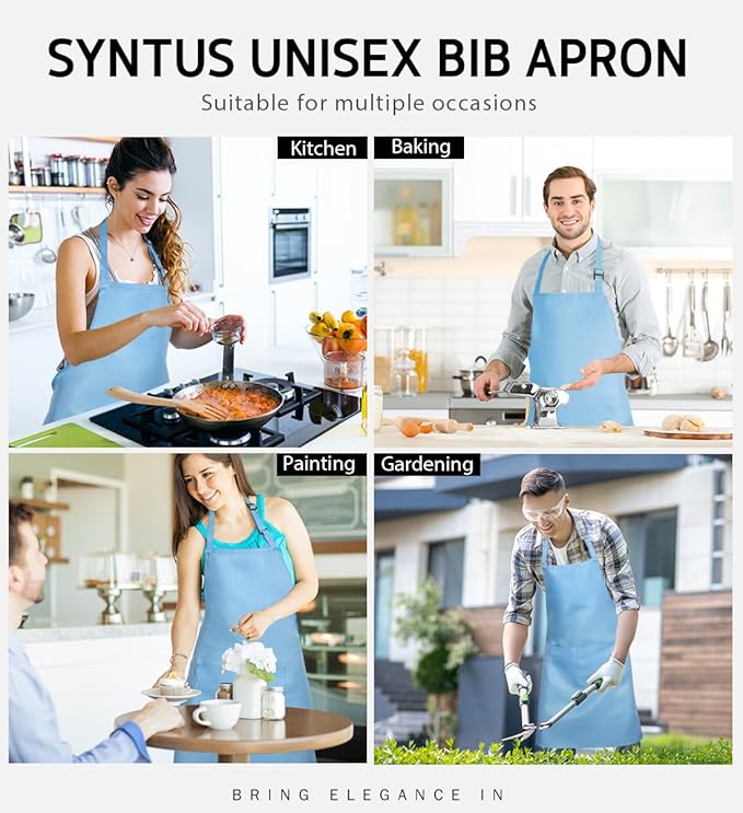 Syntus Apron for Men Women, Adjustable Cooking Kitchen Chef Aprons with 2 Pockets, Cotton/Polycotton/Polyester - Image 6