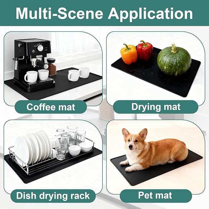 Silicone Coffee Mat, 24"X16" Heat-Resistant,Eco-friendly,Hygienic Drying Pad,Leak-Proof and Non-Slip,Removable Silicone Mat with Concave and Convex Design,(Black 24X16) - Image 5