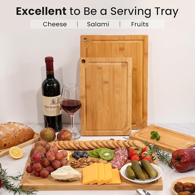 Hiware Extra Large Bamboo Cutting Board for Kitchen, Heavy Duty Wood Cutting Board with Juice Groove, 100% Organic Bamboo, Pre Oiled, 18" x 12" - Image 6
