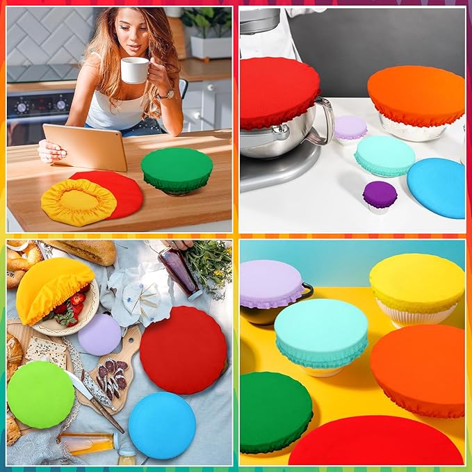 Patelai 10 Pcs Bowl Covers Reusable in 5 Size Stretch Cloth Fabric Elastic Food Storage Bowl Covers Bread Sourdough Lids for Proofing Food Fruits Leftover(Rainbow,Rainbow Style) - Image 6