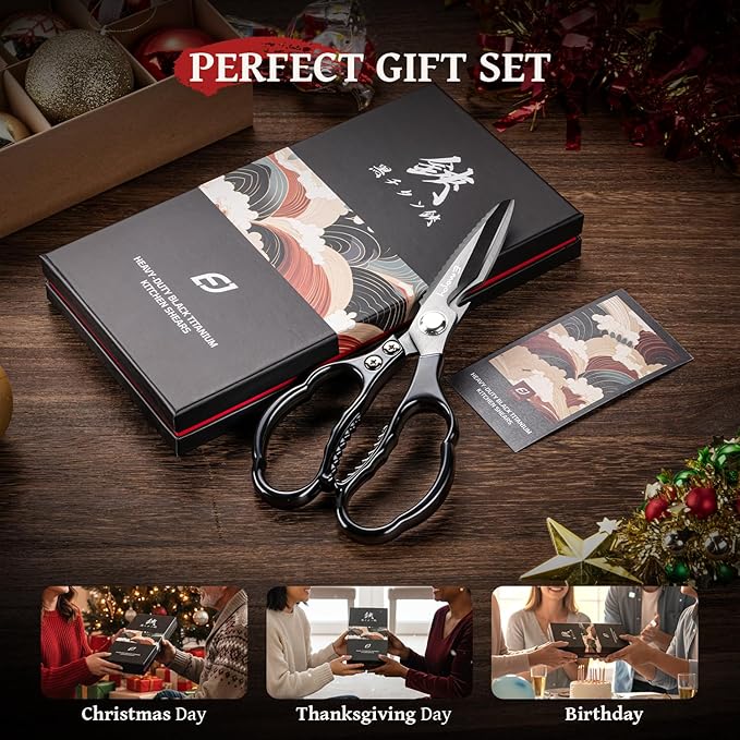 Emojoy Kitchen Shears for Food, Titanium Kitchen Scissors All Purpose, Japanese 5Cr15MoV Steel Heavy Duty Blades for Meat, Herbs & Poultry, Dishwasher Safe - Image 8