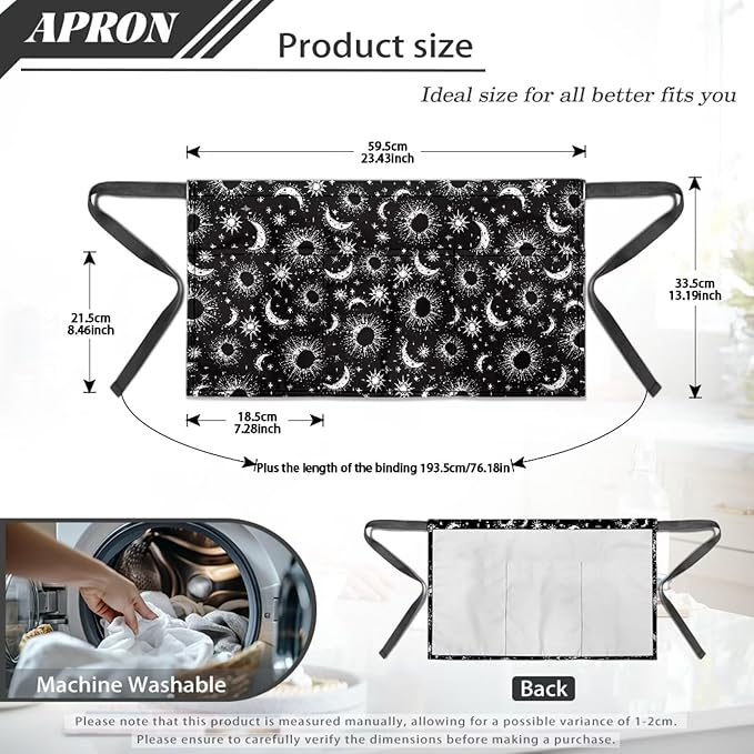 Server Apron with 3 Pockets, Waterproof Oil Waitress Waiter Half Apron for Restaurant Hotel Kitchen Cafe
