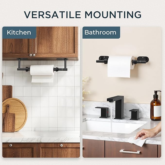 FORIOUS Paper Towel Holder Under Cabinet, One Hand Operable with Ratchet System for Easy Tear, Adhesive or Drill Wall Mount, SUS304 Commercial Paper Towel Holder for Kitchen Bathroom, Matte Black - Image 9