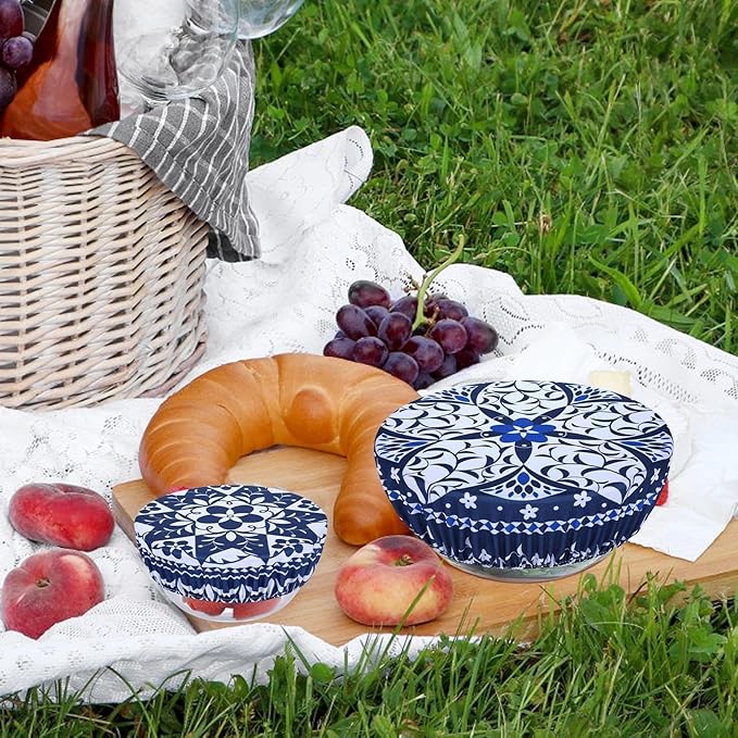 5 Pieces Bowl Covers Reusable, 5 Size Elastic Cloth Bowl Covers for Bread Proofing Stretch Food Covers Washable for Food Fruits Leftover (Geometric Floral) - Image 7