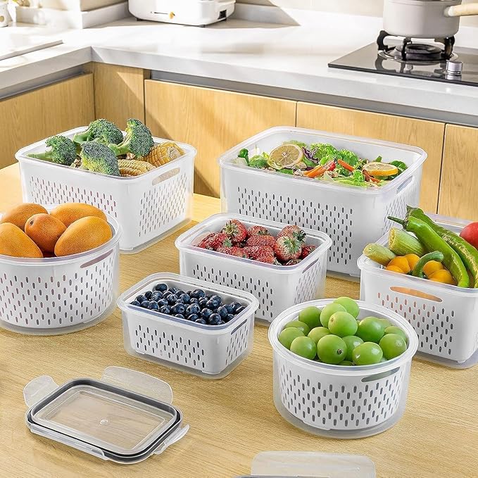 5 PCS Fruit storage Containers for Fridge with Removable Colander and Chopper Set, Leakproof Food Storage Containers with lids, Dishwasher & Microwave Safe Produce Containers to Keep Fruits Fresh - Image 9