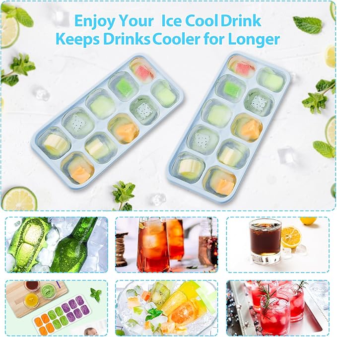 DOQAUS Ice Cube Tray with Lids - 4 Pack Stackable Silicone Ice Trays for Freezer, BPA & LFGB Safe, Easy Release for Kitchen, RV, Cocktail, Coffee, Soup & Food - Image 6