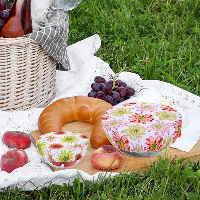 5 Pieces Bowl Covers Reusable, 5 Size Elastic Cloth Bowl Covers for Bread Proofing Stretch Food Covers Washable for Food Fruits Leftover (Daisy) - Image 7