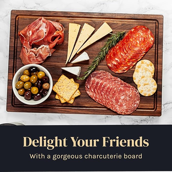 Walnut Wood Cutting Board for Kitchen, Reversible Wooden Cutting Board With Juice Grooves - Chopping Board, Charcuterie Serving Tray Made in USA (Walnut, 17x11x0.75) - Image 7