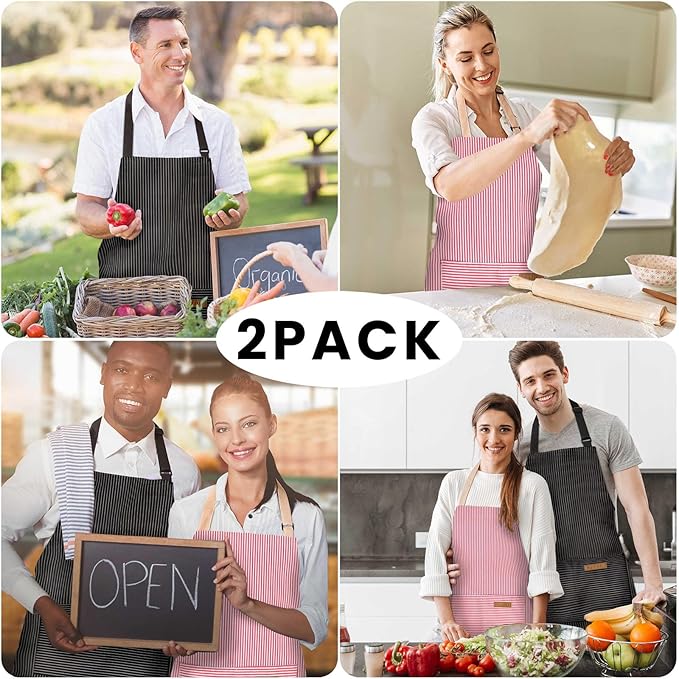 BeLuyi 2 Pack Adjustable Bib Apron with 2 Pockets Chef Cooking Kitchen Restaurant Aprons for Women Men - Image 7