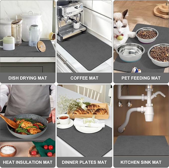 Findosom Dish Drying Mat, 12"x 20" Super Absorbent & Hide Stain Coffee Mat, Cuttable Drying Mat for Kitchen Counter, Coffee Bar Accessories, Under Dish Rack, Coffee Maker, Espresso Machine, DarkGrey-2 - Image 9