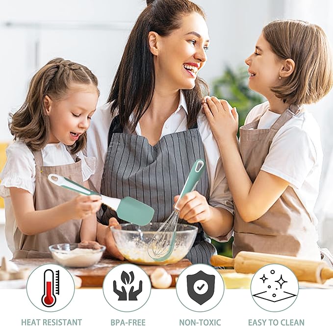 Silicone Kitchen Cooking Utensils Set Heat Resistant, 5 Pcs Silicone Spatula Set for Baking Cooking Mixing, Silicone Cooking Utensils Set for Nonstick Cookware, Dishwasher Safe (Green), Medium - Image 7