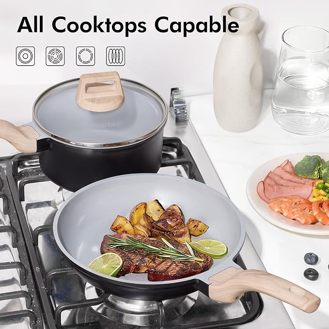 CAROTE 21pcs Pots and Pans Set Nonstick, Cookware Set Black Induction Kitchen Cooking Set w/Frying Pans & Saucepans(PFOS, PFOA Free) - Image 6