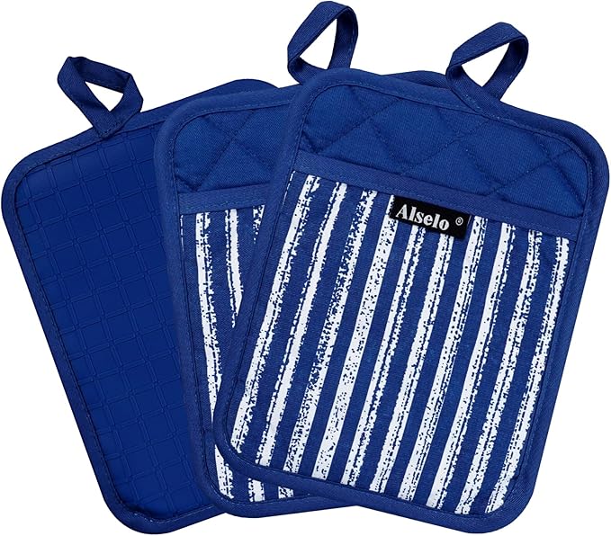 Alselo Silicone Pot Holders Set of 3 Heat Resistant & Non Slip Potholders, Professional Oven Hot Pads with Pockets Mitts for Kitchen Cooking Baking Barbecue (Cobait Blue, 3) - Image 8
