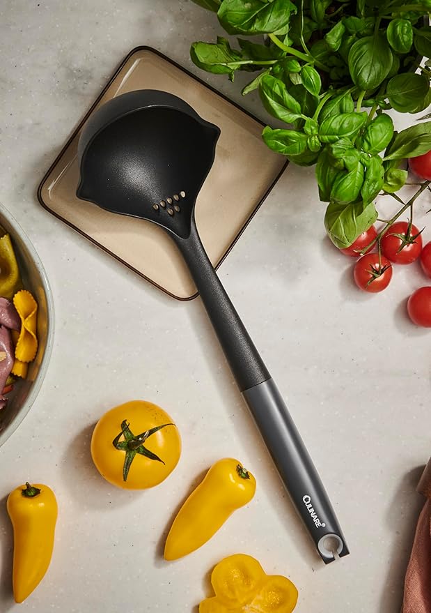 Culinare Soup Ladle with Dual Pouring Spouts & Herb Stripper – Heat-Resistant, Non-Stick Safe Serving Spoon for Soups, Stews & Sauces – Ergonomic Handle, Dishwasher Safe, Easy Storage