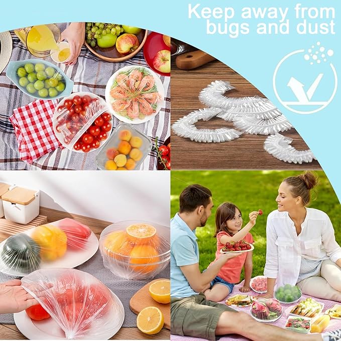 300pcs Plastic Bowl Covers Food Cover, Food Fresh Keeping Bags Elastic Reusable Plastic Stretch Elastic Food Storage Covers Kitchen Dining Plate Bread Proofing Universal Kitchen Wrap (White-L) - Image 9