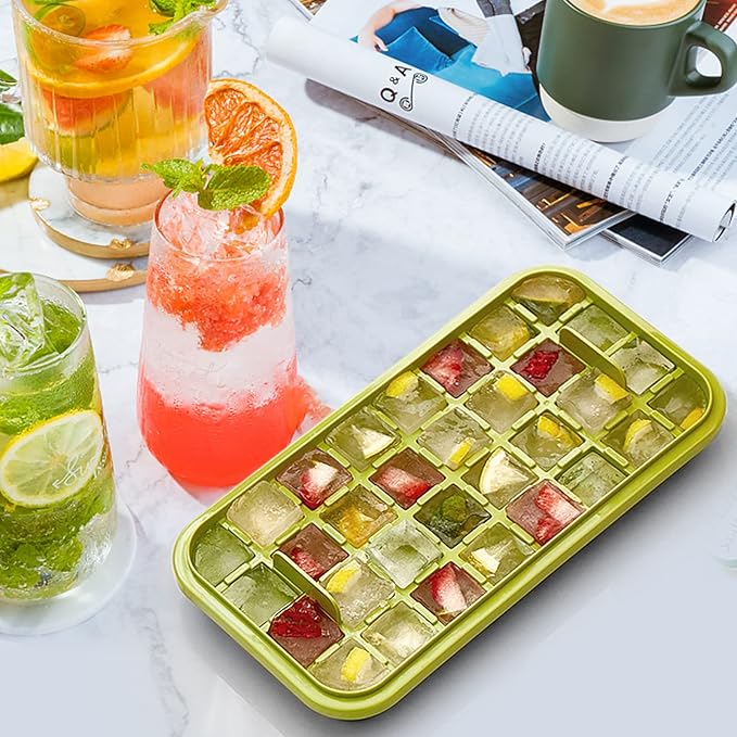 Ice Cube Tray with Lid and Bin, 2 Pack for Freezer, 64 Pcs Ice Cube Mold (Green) - Image 6