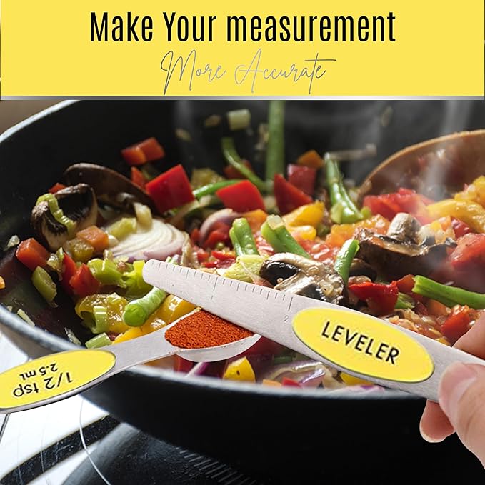 Magnetic Measuring Spoons Set of 9 Stainless Steel Dual-Sided Stackable Measuring Spoon Nesting Teaspoons Measuring Dry and Liquid Ingredients, Fits in Spice Jars Set of 9 (Yellow) - Image 9