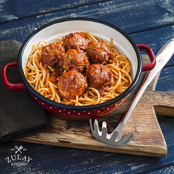 Zulay Kitchen Stainless Steel Spaghetti Spoon - 12” Pasta Spoon with Teeth & Draining Holes - Rust-Resistant Pasta Fork for Noodles & Pasta - Dishwasher Safe Utensil for Everyday Use - Image 8