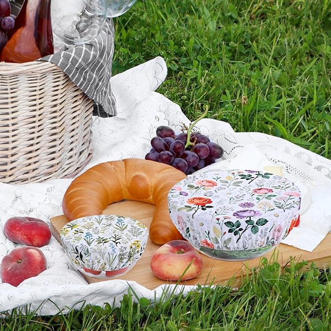 5 Pieces Bowl Covers Reusable, 5 Size Elastic Cloth Bowl Covers for Bread Proofing Stretch Food Covers Washable for Food Fruits Leftover (Rosa Chinensis) - Image 7