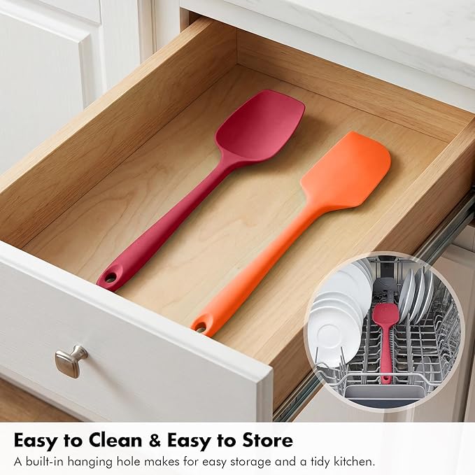 Silicone Spoonula Set: 600ºF Heat Resistant Food Grade Cooking Baking Utensils, Kitchen Flexible Nonstick Rubber Pan Spoon Spatula for Mixing, Scrambling, Scooping (3 Pieces, Multicolor 5)