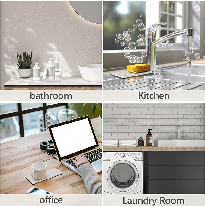 NiuYichee 2 PCS Water Absorbent diatomite Coasters, 7.1" x 3.5" Water Absorbing Stone Tray for Sink, Stone Drying mat for Kitchen Counter, Stone soap Tray Used for Hand Soaps & toiletries & Plants - Image 7