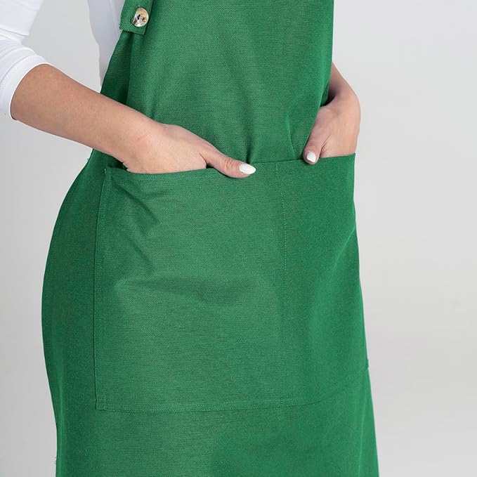TOSHE Kitchen Apron Waterdrop Resistant Cotton Apron with adjustable Aprons for Women with Pockets 12 Color option Cooking Green Apron (Green) - Image 8