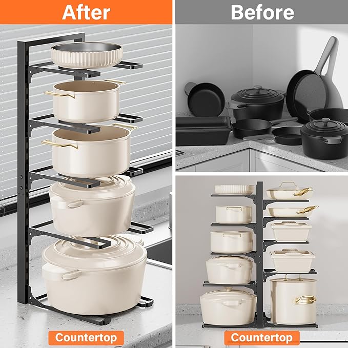 MUDEELA 10-Tier Pots and Pans Organizer under Cabinet, 23.62" Height Heavy Duty Pot and Pan Organizer Kitchen Cabinet Organization and Storage, Adjustable Pot Rack for Frying Pan, Cast Iron Skillet - Image 7