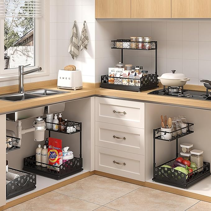 Sevenblue 2 Packs Under Sink Organizer, Height Adjustable 2 Tier Under Kitchen Sink Organizer, Multi-Purpose Storage Shelf for Kitchen Bathroom Cabinet (Metal, Extra Large) - Image 6