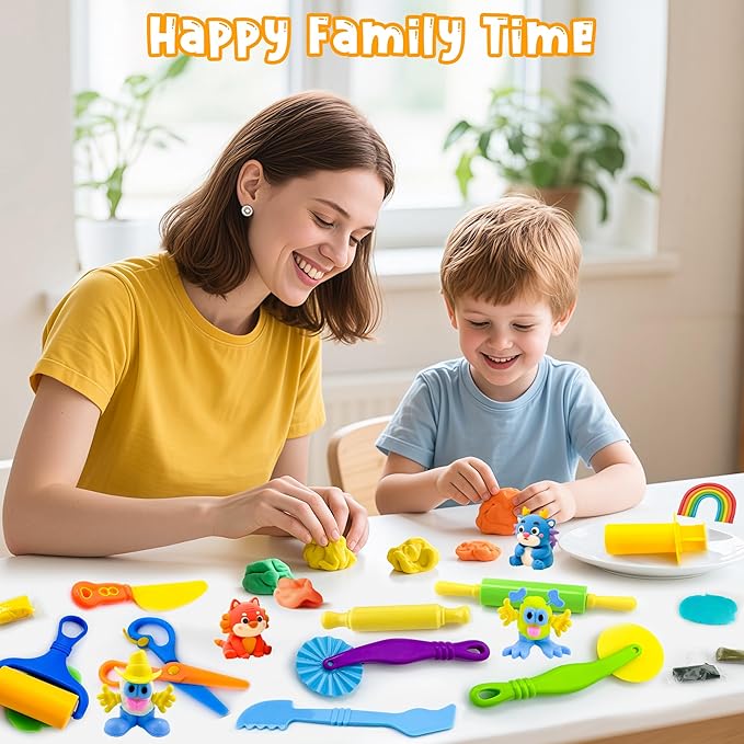 Dough Play Tools for Kids,35pcs Clay Tools Play Accessories with Cutters, Roller, Rolling Pins, Safety Scissors, Plastic Knife, Dough Body Part