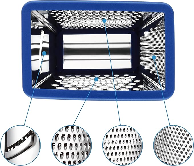 Spring Chef Stainless Steel XL Parmesan Cheese Grater with Handle - 4 Sided Metal Box Grater for Kitchen - Dishwasher Safe Potato Shredder for Hash Browns, Potato, Carrot, Vegetables - Sapphire - Image 9