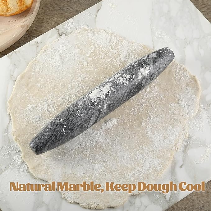 Koville African Natural Grey Marble French Rolling Pin, 12inch Non-Stick Rolling Pin for Baking, Dough Roller for Pasta, Dumpling, Fondant, Pie, Bread, Pizza, Kitchen Baking Tools - Image 9