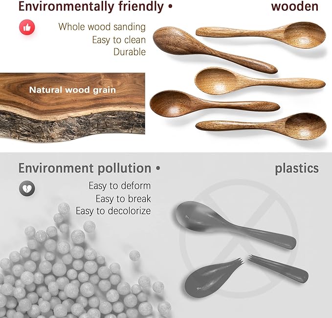 7 PCS Small Wooden Spoons, 5.8 Inch Honey Spoons for Tea, Acacia Wooden Honey Teaspoon for Coffee, Little Tiny Wood Spoons, Bamboo Table Spoon for stirring, Wooden Spoons for Utensils Set - Image 4