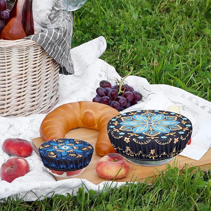 5 Pieces Bowl Covers Reusable, 5 Size Elastic Cloth Bowl Covers for Bread Proofing Stretch Food Covers Washable for Food Fruits Leftover (Lozenge Floral) - Image 7