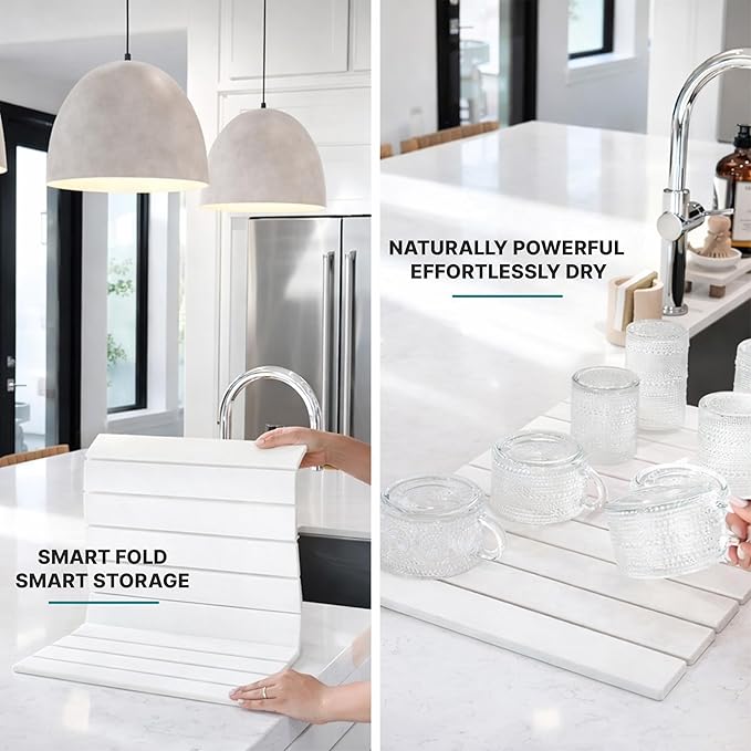 Stone Dish Drying Mat for Kitchen Counter, Easy to Clean Fast Absorbing Collapsible Quick Dry & 24” 16”
