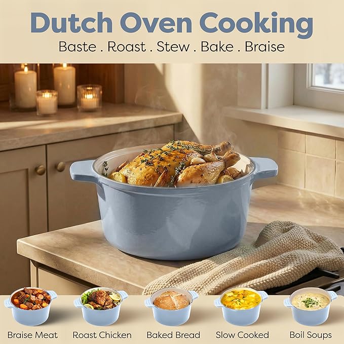 Gotham Steel 5 Qt Lightweight Ceramic Dutch Oven Pot with Lid, Nonstick Sourdough Dutch Oven for Bread Baking, 10 in 1 Stock Pot Ovens for Pasta, Spaghetti, Bread and More, Pots for Cooking - Image 10