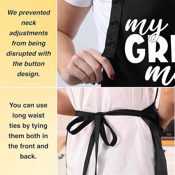 TOSHE Funny Apron Waterdrop Resistant Cotton Apron with adjustable Aprons for Women with Pockets 12 Color option Cooking (Black - My Grill My Rules) - Image 7