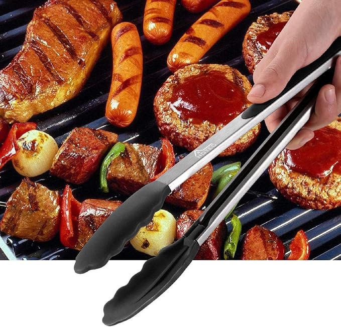 HOTEC Premium Stainless Steel Locking Kitchen Tongs with Silicon Tips, Set of 2-9" and 12" - Image 8