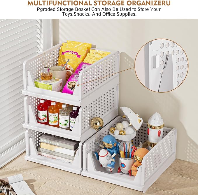 SNSLXH 5 Pack Stackable Closet Organizer Box, Multifunctional & Foldable Closet Storage Basket for Bathroom Kitchen Laundry Room Wardrobe Storage, Space-Saving Clothes Storage Drawer Organizer, Pink - Image 7