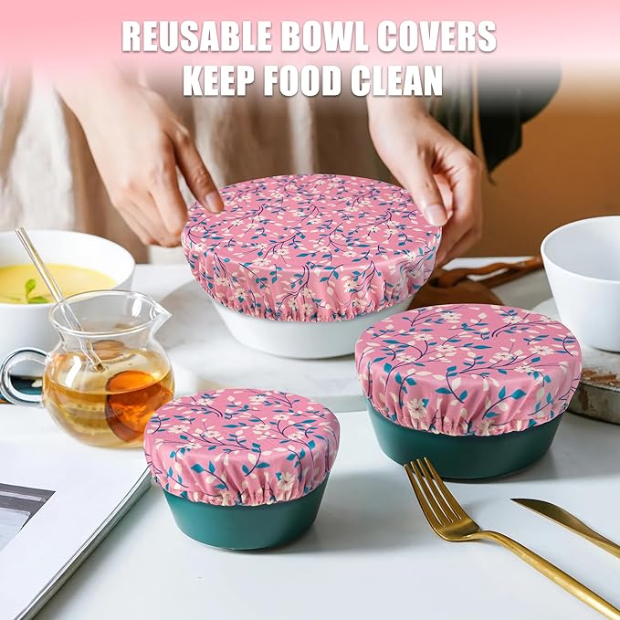 wegreeco Elastic Reusable Bowl Covers for Bread Proofing, Fabric Cloth Sourdough Bowl Covers for Proofing - Set of 3, Pink Flowers