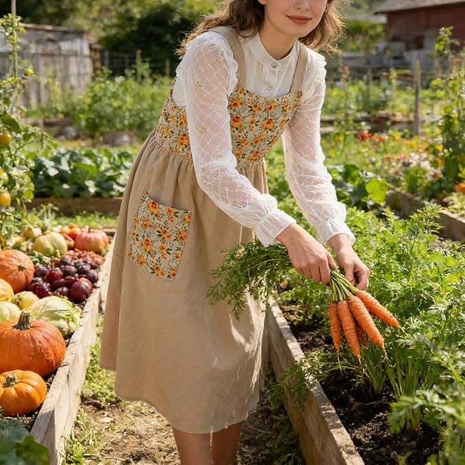 Uaussi Cotton Linen Apron Cross Back Work Apron for Women with Pockets Pinafore Dress X Cross Halter Apron for Chef Gardening - Image 7