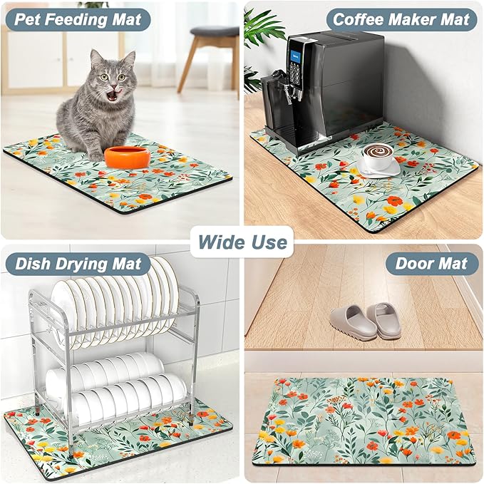 Rnivvi Coffee Mat, 12" x 19" Cute Coffee Bar Mats for Espresso Machine Station Accessories and Organizer, Hide Stain Rubber Backed Absorbent Dish Drying Pad for Kitchen Counter, Abstract Flowers - Image 7