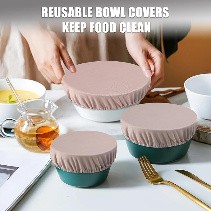 wegreeco Elastic Reusable Bowl Covers for Bread Proofing, Fabric Cloth Sourdough Bowl Covers for Proofing - Set of 3, Rose Gold