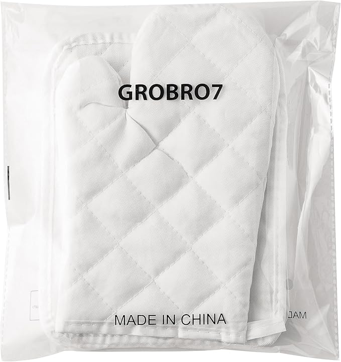 GROBRO7 6Pcs Cotton Oven Mitts and Pot Holders Set Heat Resistant Hot Pads Machine Washable BBQ Gloves with Hanging Loop Durable Pocket Pot Holder for Kitchen Baking Grilling Cooking White - Image 7